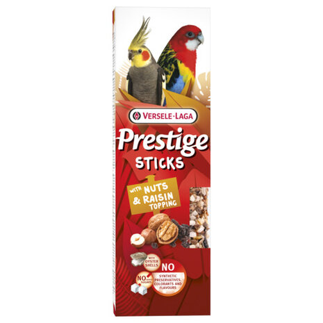 Versele Laga Groot Parkiet Prestige Sticks Noten en rozijnen 2 in 1 det.1